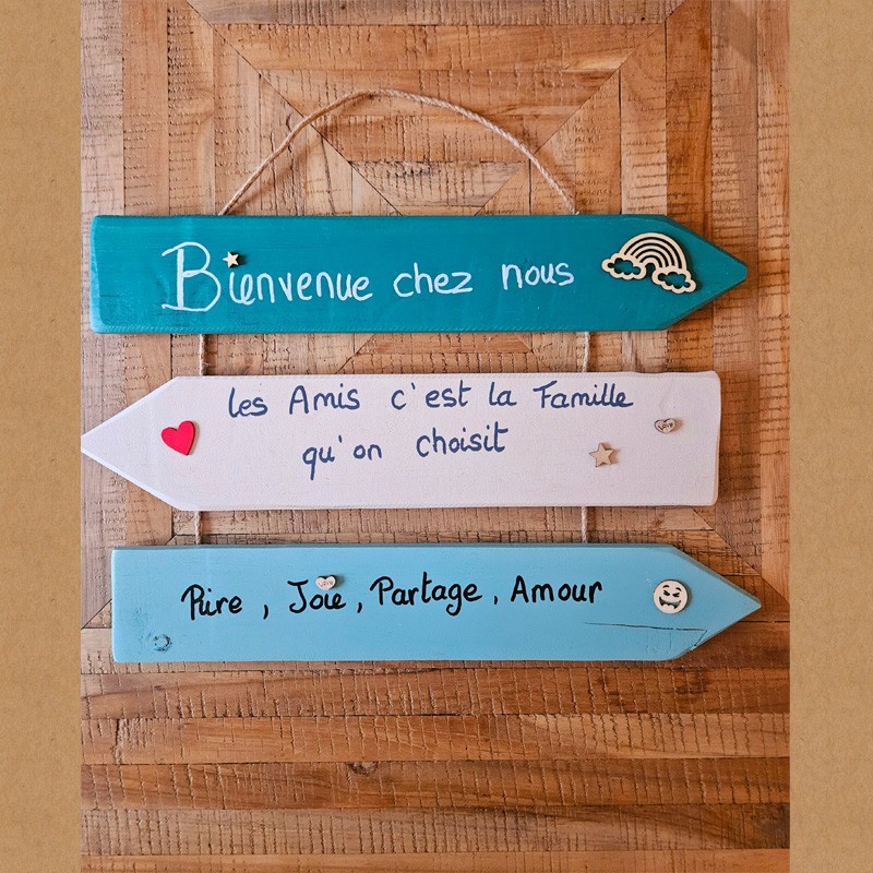 Triptyque pancartes bois "Émeraude"